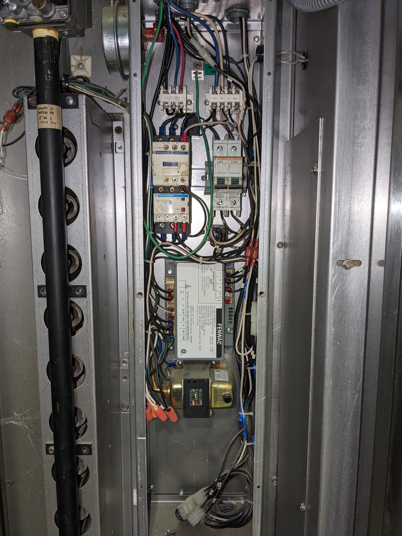 Commercial mechanical control cabinet with contactors and ignition control